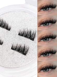 1对磁性假睫毛，半截式，无需胶水，短款磁性睫毛，打造自然猫眼妆效，可重复使用，适用于睫毛嫁接，是眼袋人士、美妆博主和送礼佳品的理想之选。 - 半眼睫毛 - 查看 2