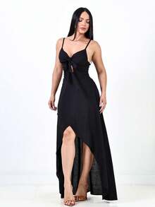 Women's Summer Long Dress Fabric - màu đen - Xem 3