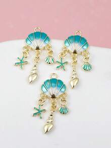 5 piezas de accesorios de conchas marinas de verano, estilo DIY artesanal, colgantes de estrellas de mar y caracolas de metal para hacer joyas, aretes, collares y pulseras - Multicolor - Ver 12