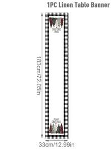 1pc Linen Merry Christmas Table Runner, Black & White Plaid Christmas Tree Pattern Table, Holiday Tabletop Decor Fabric For Winter Home Decor And Festive Celebration, Holiday Party, Christmas Party, Halloween Decoration, Holiday Decoration, Festive Decoration, Party Favor, Fun Christmas Party Decor, Christmas Holiday, Happy New Year, Christmas Decoration, Perfect Christmas Gift For Friends Christmas Decorations Home Christmas Gifts Christmas Decor