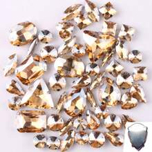 50 件/包，闪光混合形状玻璃水钻，银色金属平底，混合形状手工缝制水钻，用于衣服平底工艺宝石水晶缝制水钻带爪，DIY 配件用于装饰衣服、连衣裙、包、鞋子、胸针、耳环、手工艺品