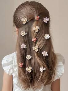 20个/套 水钻花朵发夹，适合女孩，侧刘海夹，日常佩戴，不会损伤头发 - 彩色 - 查看 2