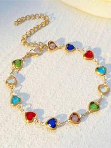 1pc Colorful Shiny Cubic Heart Design Elegant Bracelet, Suitable Girls Daily/Party Jewelry, Festival GiftThe Best Valentine's Day - một cỡ 3 - Xem 4