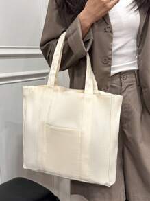 女士纯色帆布手提包，容量大，时尚，适合上学、休闲、旅行、街头风格、极简主义