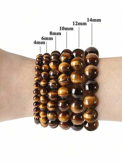 1pc Classic Natural Stone Tiger Eye Beaded Bracelet, Handmade Men's Buddhist Prayer Beads Bracelet, Suitable For Yoga & Meditation, Arm Decor, Stone Size: 6/8/10/12/14mm