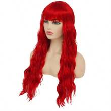 Synthetic Hair BangsRed Long Curly Wavy Wigs For Women With Bangs Natural Synthetic Hair Wig Cosplay Halloween Party Wigs - 紅色 - 查看 4