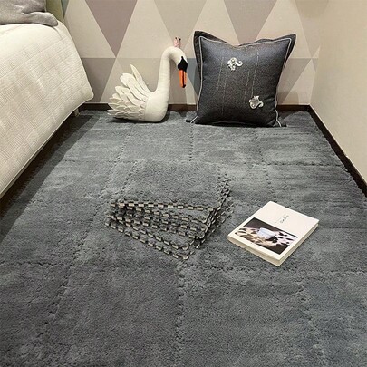 15pcs Interlocking Carpet Tiles, Bedroom Bedside Long Plush EVA Foam Puzzle Mat, Home Living Room Large Area Block Floor Rug Set - High Pile
