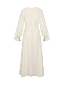 ii 复古波西米亚风高腰花卉蕾丝长裙，V领飘逸袖子