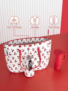 Meoky Tote Bag with Front Pocket and Zipper, Waterproof Shoulder Bag with Water Bottle Holder, Fits Laptop, Tumbler with Handle and Straw, Perfect for Daily Use, School, Travel, Work, and a Creative Gift Idea for Women - 紅色 - 查看 4