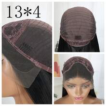 Black Color Long Silky Straight 26inch13X4 HD Transparent Lace Frontal Synthetic Wigs 180%Density Glueless Wig Preplucked With Baby Hair Daily Party Cosplay - 黑色 - 查看 6