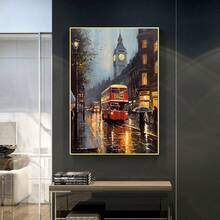 1 Pieza de Pintura en Lienzo de Escena Romántica de la Calle de Londres, Hermosa Escena Nocturna de Arte en Lienzo sin Marco, Adecuada para Sala de Estar, Dormitorio, Pasillo - transparente - Ver 4