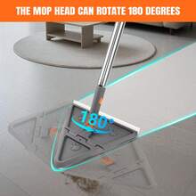 EFAN Triangle Cleaning Mop, Wet & Dry Use, With Scrap Strip, Sponge Handle, 8 Replaceable Cloths, Stainless Steel Pole, Space-Saving Design - Grey - View 4