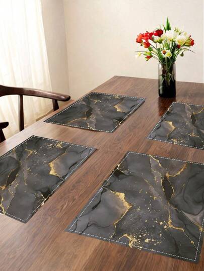Jogo americano de 4 peças, mármore cinza dourado, resistente ao calor, lavável, fácil de limpar, decorativo, para mesa redonda, para pátio, festa, cozinha, casa, mesa de jantar, chá, mesa de jantar, adequado para jantares internos e externos, festas, decoração de feriados, adequado para mesa de jantar e banquete