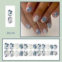 NEW Summer Beach Press On Nails Short Square Fake Nails White False Nails Press Ons With Starfish Turtle Design Reusable Artificial Nails Full Cover Glue On Nails Stick On Nails For Women Manicure 24 Pcs Fashionable And Convenient - Kiểu-33-1FlOz (Gói 24) - Xem 2