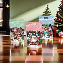 100pcs Christmas Gift Bags, Plastic Stand-Up Pouches, Mixed Color Festive Packaging, With Santa, Reindeer & Snowman Designs, For Holiday Presents, Snacks, And Party Favors, Suitable For Christmas, New Year, And Thanksgiving(10/50/100pcs)