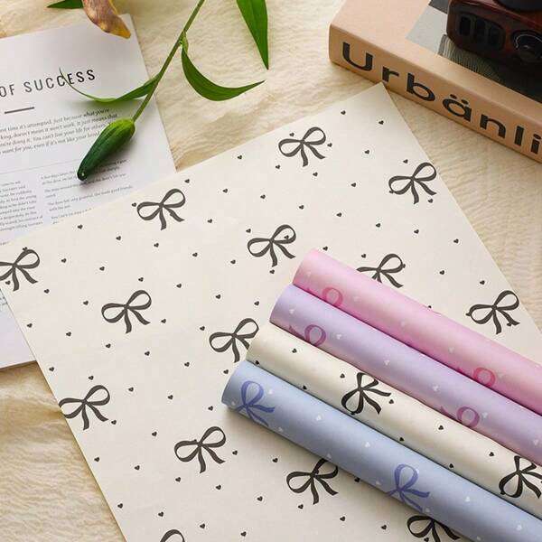 10/20PCS Gift Wrapping Paper, Bouquet Wrapping Paper, Delicate Floral Materials, Bow-Printed Flower Wrapping Paper, Craft Paper For Floral Arrangements, High-End Textured Gift Wrapping Paper For Fresh Flowers. Minimalist And Aesthetically Design, Suitable For Cake Gift Wrapping, Birthday Styles In Various Colors, Mix-And-Match Options Available For Parties And Daily Gifting Purposes.