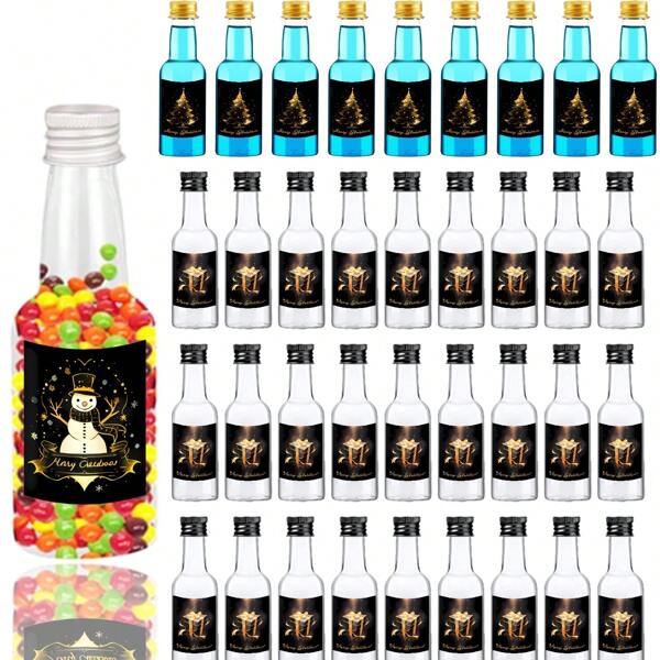 28 piezas/3 piezas Minibotellas de licor Paquete de pegatinas navideñas, Etiquetas vintage de Papá Noel, reno, campana para verter vino, whisky, bebidas, jugos, especias, salsas, siropes, aceites esenciales muy adecuados para fiestas, cenas y regalos navideños con diseños de muñeco de nieve y árbol de Navidad