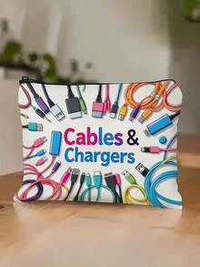 Cables And Chargers Organizer Pouch,Canvas Charger Storage Bag,Compact Storage Space For Electronics And Accessories,Foldable Lightweight Electronics Accessories Storage,Fashion Zipper Bag,Toiletry Bag, Cosmetic Bag - Multicolor - View 3