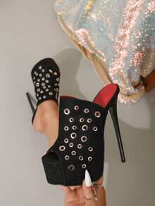 女士柠檬装饰高跟时尚凉鞋，露趾，超高跟，防水厚底，性感夜店风凉鞋，尺码 35-42 - 黑色 - 查看 3