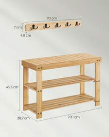 SONGMICS Coat Rack Shoe Bench Set, Hall Tree With Bench, Multifunctional, 5 Double Metal Hooks, 3-Tier Bamboo Shoe Rack, For Hallway, Bedroom, Living Room, Natural Beige - Beige - View 6