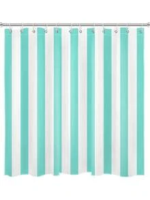 Shower Curtain For Bathroom With Hooks, Multi-Size, Modern Striped Bathroom Curtains Geometric Patterns Vertical Stripe Washable Polyester Fabric Bathroom Shower Curtains - Teal - 查看 2