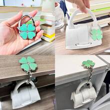 1pc Elegant Four-Leaf Clover White Foldable Handbag Hook - Fashionable Aluminum Alloy Wallet Desktop Hanger With Heart-Shaped Floral Decor, Stylish Metal Bag Stand Suitable For Fashion Accessory Lovers - Multicolor - View 6