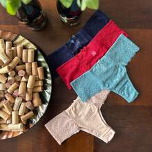 Kit 3 Calcinha Renda Fio Duplo Cores Variadas Poliamida Feminina  Confortável M G GG