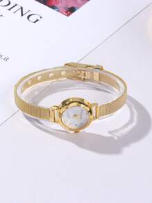 1件装时尚创意百搭小巧个性化女士石英表，圆形简约表盘，合金表带，适合姐妹、情侣、日常佩戴和节日礼物