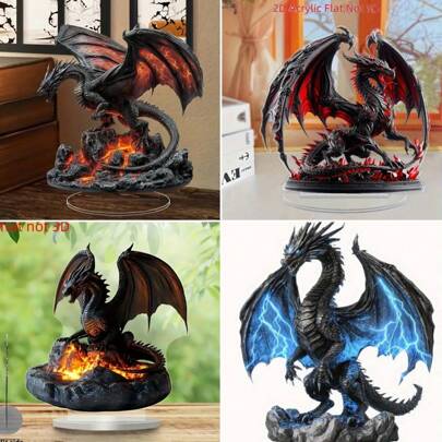 Decoración de dragón en acrílico 2D - Con un patrón tradicional negro y naranja. Es un artículo decorativo de alta calidad adecuado para colocar en escritorios en el hogar y la oficina. No requiere fuente de alimentación. Adecuado para la decoración del Día del Trabajo, Acción de Gracias, Navidad, fiestas, y también una opción de regalo única. Con un diseño de llama, artesanía exquisita, superficie texturizada y en un estilo plano 2D.