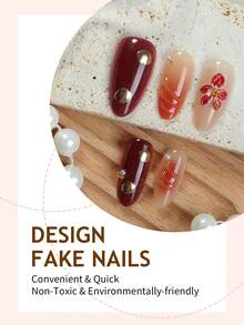 Bộ 10 miếng dán móng tay hình hạnh nhân ombre, trang trí hoa 3D và họa tiết đường lượn sóng, đính ngọc trai giả và đá rhinestone, kiểu dáng thanh lịch, bề mặt bóng, móng giả che phủ toàn bộ, phù hợp cho phụ nữ và bé gái sử dụng hàng ngày. - Nhiều màu - Xem 4