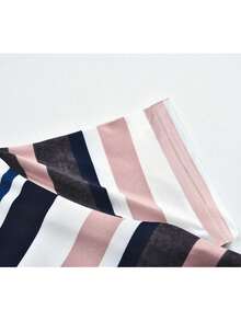 Young Girl Striped Round Neck Short Sleeve Casual Dress, For Holiday And Party Wear - Pink - View 9