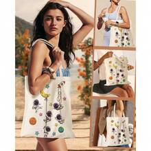 Aesthetic Canvas Tote Bag For Women - Sturdy Cloth Cotton Totes Bag With Pattern Shoulder Bag
