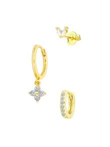 3pcs/Set Fashionable Cubic Zirconia & Evil Eye Decor Golden Earring For Women For Daily Decoration Holiday Wedding Party - 3-pack Earrings - View 16