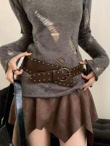 1 件复古棕色仿皮铆钉腰带 - 宽版复古风格，适合搭配连衣裙和裙子，非常适合海滩、夜间外出或休闲周末穿着 - 腰帶 - 查看 12