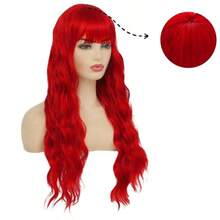 Synthetic Hair BangsRed Long Curly Wavy Wigs For Women With Bangs Natural Synthetic Hair Wig Cosplay Halloween Party Wigs - 紅色 - 查看 3