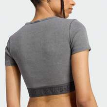 Adidas Originals Women's RIB TEE WASH Short Sleeve T-Shirt, Knitted Collarless Short TJW3573 - Grey - View 3