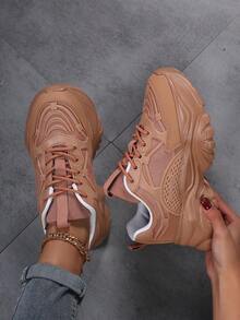 Women's Retro Casual Sneakers, Women's Lightweight Breathable Running Shoes, Women's Low-Top Lace-Up Sports Shoes, Women's Comfortable Soft-Sole Walking Shoes, Women's Fashionable Versatile Platform Chunky Sneakers - Redwood - View 3