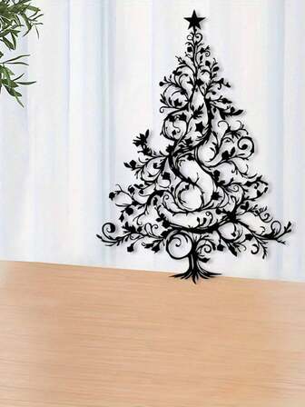 1 件复古铁树金属墙饰 - 粉末涂层圣诞装饰，旋转树枝和星形设计，多种节日家居装饰，适合客厅，是圣诞节爱好者的理想礼物，季节性装饰，经典节日风格，高品质工艺，节日购物必备