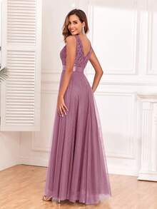 V-Neck Mesh A-Line Ball Gown Dress For Summer, Bridesmaid Dress, Guest Dress For Formal Weddings, Graduation Ceremony, Evening Banquets