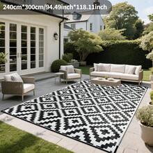 防水户外地毯 5x8 英尺，塑料双面地毯，现代风格，大型户外地垫，适用于房车、庭院、后院、甲板、野餐、沙滩、露营，灰色树叶图案 - 葉子 - 查看 9