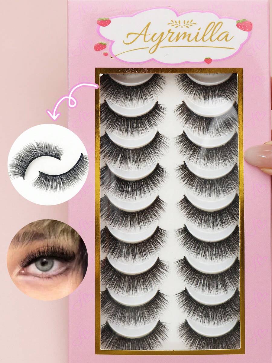 AYRMILLA 10 Pairs Lashes Natural Long 3D Mink False Eyelashes Winged End Eye Elongated Eyelashes Mink Lashes Short Eyelashes - Natural Lashes - View 1