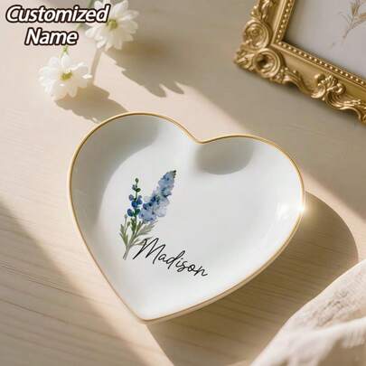 Plato decorativo floral personalizado para cumpleaños, plato personalizado con anillo de acuarela floral, plato para joyas de cumpleaños, regalos para damas de honor de boda, regalos de Navidad