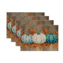 4-Piece Set Of Autumn Thanksgiving Themed Placemats With Pumpkin And Maple Leaf Print Designs, Measuring 30X45 Centimeters, Is Perfect For Theme Decoration In Thanksgiving Restaurants, Dining Tables, Indoor And Outdoor Gatherings, And Rural Kitchens. It Is The Best Choice For Thanksgiving Gifts.