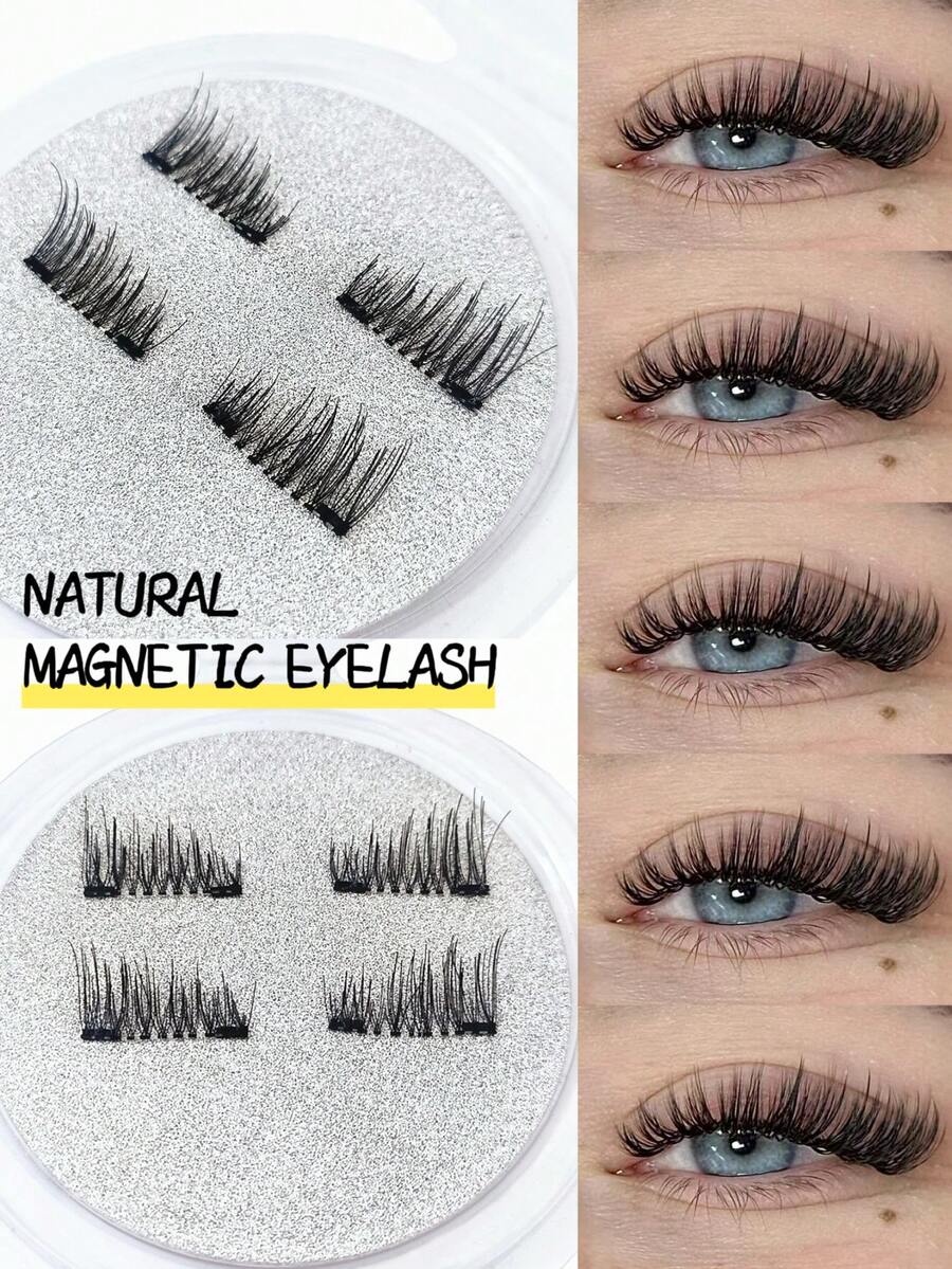 1对磁性假睫毛，半截式，无需胶水，短款磁性假睫毛，打造自然猫眼妆效，可重复使用，适用于睫毛嫁接，尤其适合眼皮较厚的人士、美妆博主，也可作为礼物赠送。 - 半眼睫毛 - 查看 1