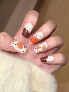 10 piezas de uñas cuadradas cortas hechas a mano, uñas postizas cortas, uñas postizas cuadradas con diseños de calabazas talladas en 3D pintadas a mano para Halloween, uñas de Halloween de alta calidad, uñas postizas de cobertura completa, uñas Y2K, uñas en relieve, uñas falsas creativas y únicas, suministros para uñas