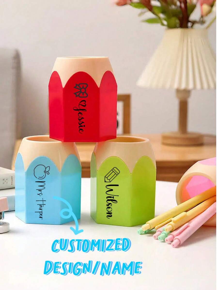 Personalized Pencil Holder For Desk Decor: A Thoughtful Gift Idea For Preschool Teachers With Custom UV Printing Options For Names And Text In Various Colors And Fonts Back To School,Multi-Functional,Ornamental,Reusable,Modern,Colorful,Cute,Vintage,Cartoon,Kawaii,Custom,Personalized,Unique,Customized,Workers,Clients,Students,For Business/Work/Office,For School,School Supplies,School Supplies,Back To School,For Office,For School,For Classroom,For Teacher Gifts,For University,For Colleague,For Dorm Rooms,For Teacher,For Boys And Girls,For Teenagers,Junior High School Students,Middle School Students,High School Senior High School Students,College Students,University Students,Freshman,Sophomore,Underclassmen - Multicolor - View 1