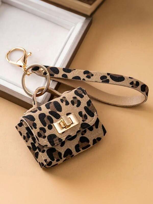 1pc Leopard Print PU Leather Flocked Coin Purse Keychain - Stylish & Premium Portable Pendant, Suitable For Car Keys/Bags/Backpacks, Perfect For Daily Commute/Dates, Ideal Gift For Girlfriends & Besties Christmas Bag Charms Car Accessories Teacher Sister Gift Ideas