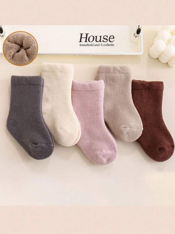 1 Pair 0-3 Years Old Solid Color Baby Ribbed Mid-Calf Socks, Autumn/Winter Thickened Warm And Soft