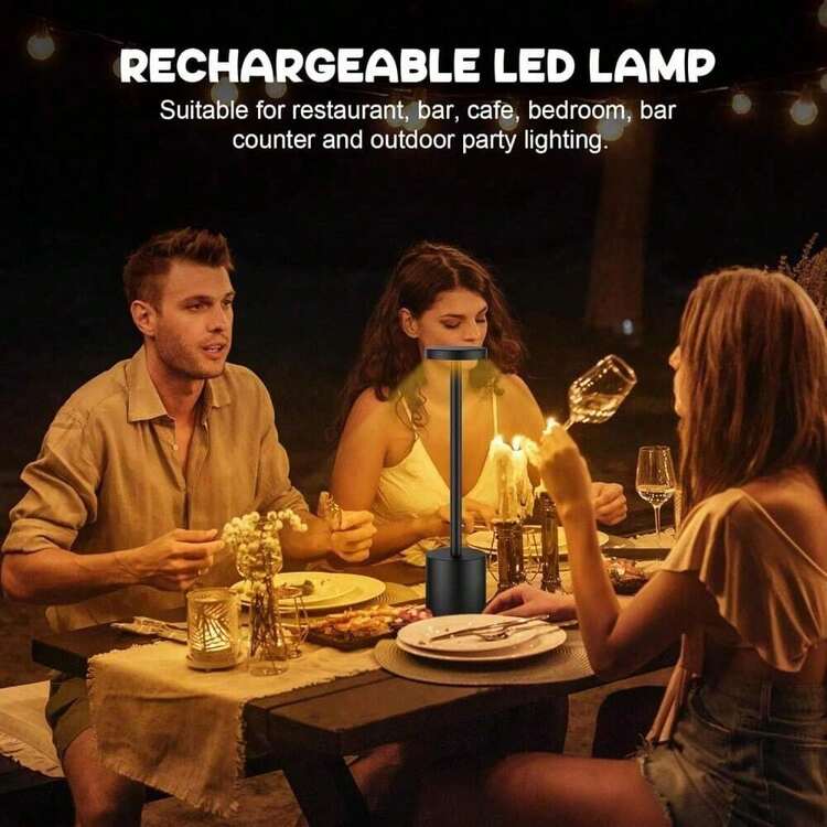 مصباح مكتب LED لاسلكي قابل للشحن، خافت ثلاثي الألوان - مصباح مكتب LED محمول، مناسب للغرفة الطعام والنوم والخارجي، تصميم معدني حديث، تحكم باللمس، قائم بذاته، إضاءة ليلية للغرفة | مصباح LED حديث | مصباح لاسلكي، مصباح مكتب، مناسب للمنزل/البار/المطعم/الفندق/مكتب، يمكن إهداؤه كهدية عيد ميلاد أو عيد الميلاد أو إضاءة ليلية لأصدقائك - مقاس واحد - مشاهدة 6