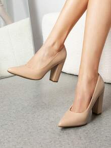 Damen Pumps mit spitzer Zehenpartie, hohem Blockabsatz, geschlossene Zehenpartie, Schlupfschuhe, Damenpumps, Hochzeit, Party, Arbeit, bequemes Kleid, elegante Schuhe - Aprikosenfarben - Übersicht 3